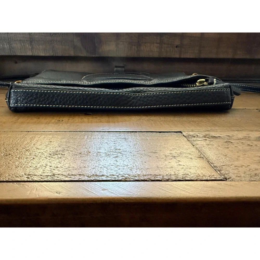 Tory Burch Leather Crossbody Bag Medium Black Pebbled Perforated Circle Logo